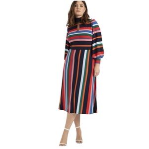 Eloquii Rainbow Stripe A-Line Puff Sleeve Jersey Midi‎ Dress Size 18
